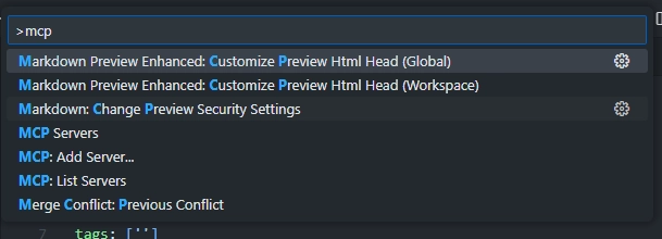 VSCodeでMCPコマンドを検索